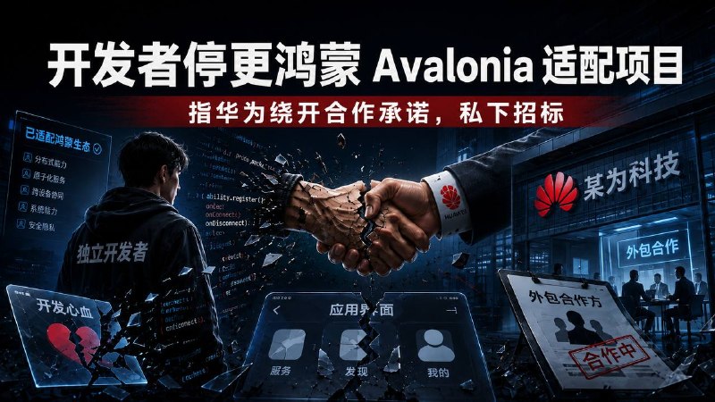 #华为▎开发者停更鸿蒙 Avalonia 适配项目，指华为绕开合作承诺私下招标一名长期业余维护 Avalonia 框架鸿蒙适配项目的独立开发者
