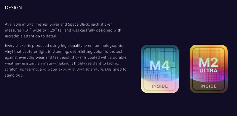 #互联网观察  #新玩意儿▎为你的MacBook增添新的M芯片创意贴纸“Silicon Inside Stickers” 是 BasicAppleGuy 推出的一款精美贴纸系列，专为搭载苹果 Silicon 芯片的设备打造 