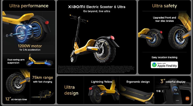 #互联网观察 ▎小米发布电动踏板车，2.4 秒加速，续航 75 公里小米刚刚在国际发布上公布了电动踏板车，型号为XIAOMI Electric Scooter 6 Ultra，主打高性能与高安全