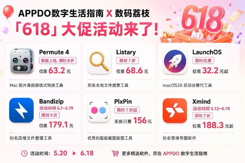 #MacOS #Windows #APPDO应用推荐🎈APPDO数字生活指南 X 数码荔枝的「618」大促活动来了！• Permute 4